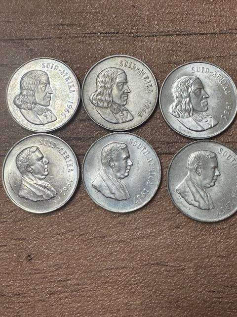 SOUTH AFRICA  ONE RAND COINS  -  1966 -1967  TOTAL 6 COIN  SILVER