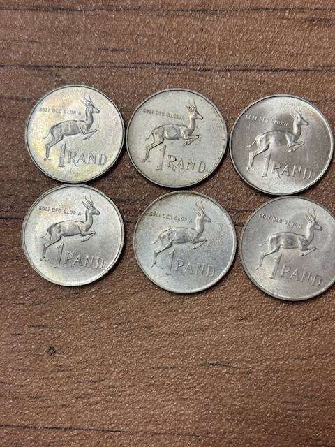 SOUTH AFRICA  ONE RAND COINS  -  1966 -1967  TOTAL 6 COIN  SILVER