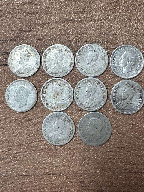 S A UNION SIX PENCE  SILVER YEAR 1932/33/34/35/36/37/38 TOTAL 10