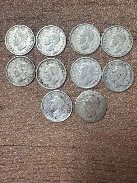 S A UNION SIX PENCE SILVER YEAR 1940/41/41/43/44/46/47/48 TOTAL 10
