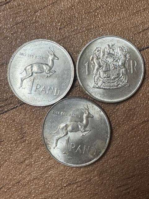 SOUTH AFRICA  ONE RAND COINS  -  1966--1967--1969 TOTAL 3