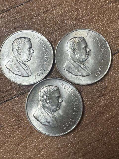 SOUTH AFRICA  ONE RAND COINS  SILVER 1967  TOTAL 3 COIN