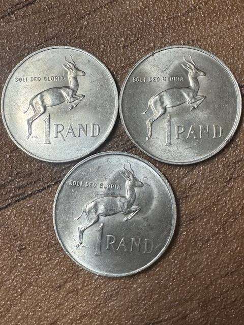 SOUTH AFRICA  ONE RAND COINS  SILVER 1967  TOTAL 3 COIN