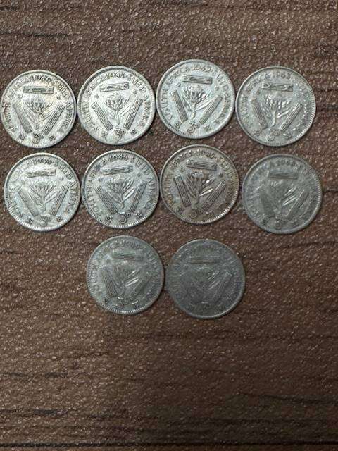 S A  UNION  THREE PENCE SILVER  1940/41/42/43/44/45/47/48/49/50