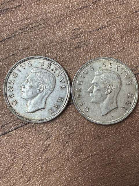 S.A.UNION FIVE SHILLINGS  1652-1952 300TH ANNIVERSARY  SILVER COIN. TOTAL 2 COIN