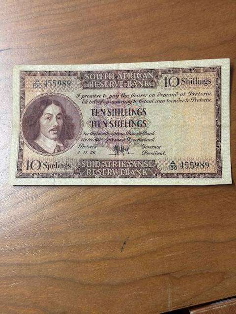 South African Union Ten Shilling Note 1956