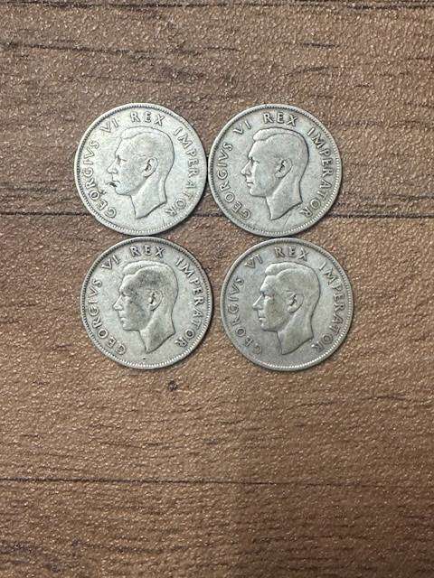 S A Union Two and Half Shilling Silver Coins 1940/41/44/45 total 4