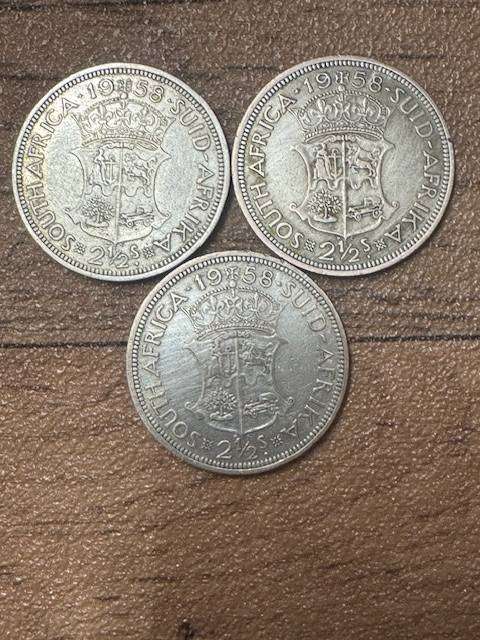S A Union Two and Half Shilling 1958 x 3 coin