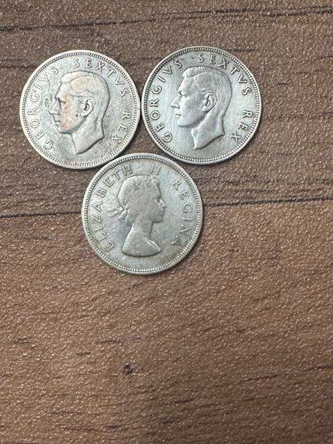 S A Union Two and Half Shilling SILVER  1951/52/53 X 3 COIN