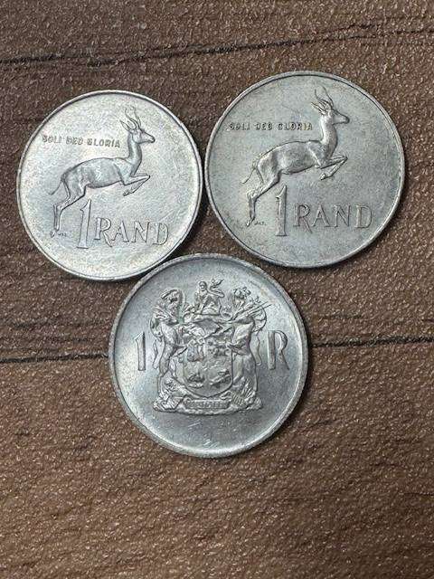 SOUTH AFRICA  ONE RAND COINS  -SILVER-  TOTAL 3  1966/67/69