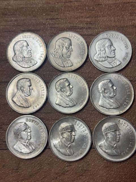 SOUTH AFRICA  ONE RAND COINS  -  SILVER TOTAL (9)  3X1966 3X1967 3X1969