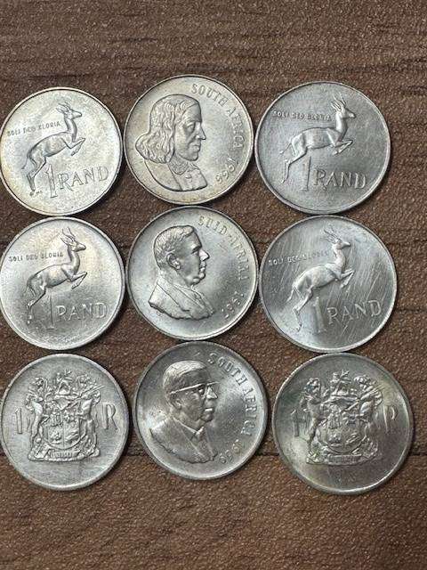 SOUTH AFRICA  ONE RAND COINS  -  SILVER TOTAL (9)  3X1966 3X1967 3X1969