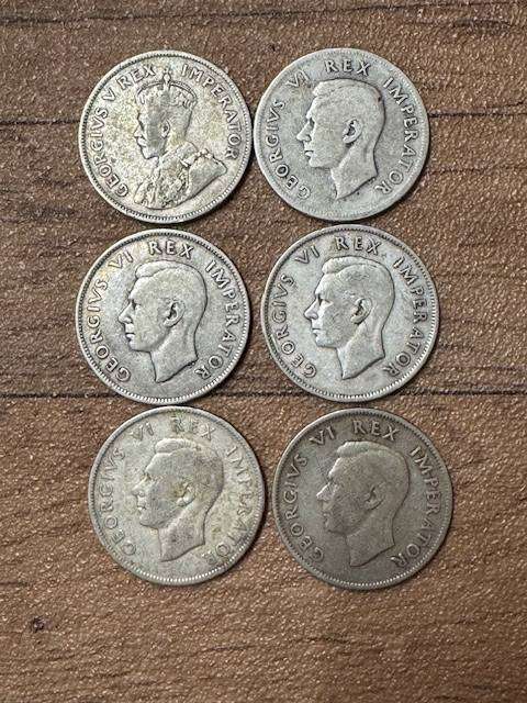 S A Union Two and Half ShILLING SILVER TOTAL (6) 1936/37/40/41/42/44
