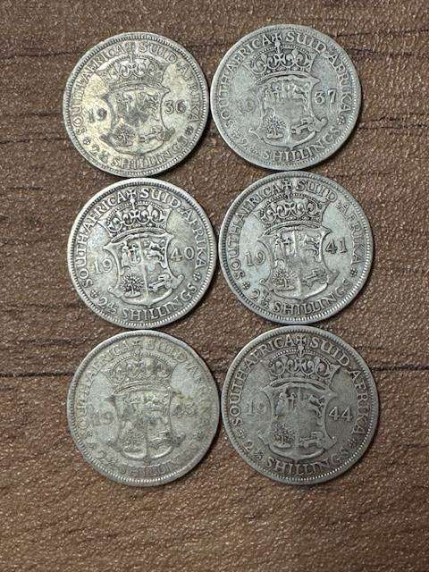 S A Union Two and Half ShILLING SILVER TOTAL (6) 1936/37/40/41/42/44