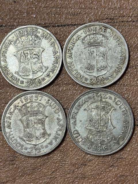 S A Union Two and Half ShILLING  SILVER TOTAL (4) 1955/56/57/58