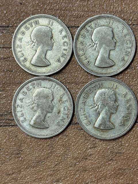 S A Union Two and Half ShILLING  SILVER TOTAL (4) 1955/56/57/58