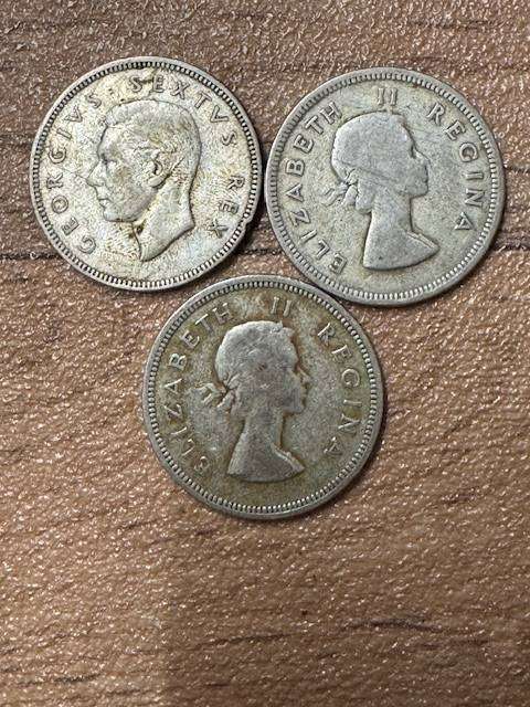 S A UNION TWO SHILLING FLORIN SILVER  TOTAL 3  1952/53/54