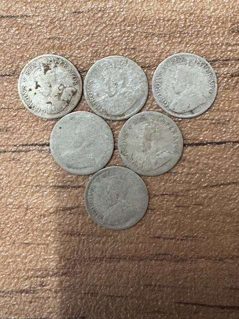 A UNION THREE PENCE ( TICKY) YEAR 1925/26/27/28/29/29  TOTAL 6