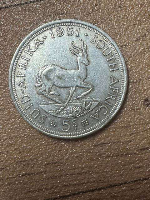 S.A.UNION FIVE SHILLINGS  1951 SILVER