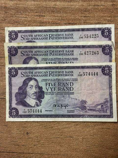 S A FIVE RANDS NOTE  T W de JONGH  TOTAL  3 NOTES