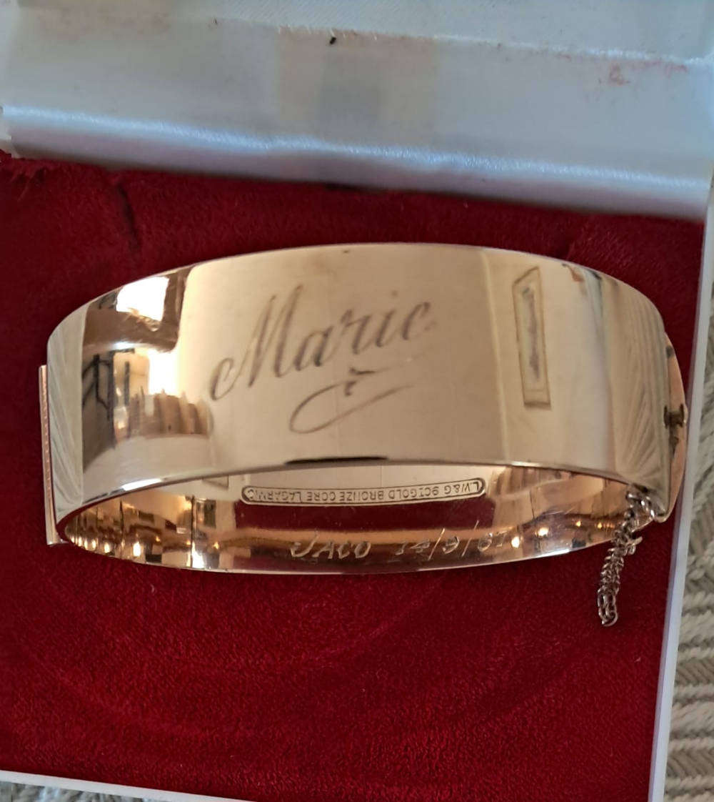 Vintage 9ct Gold Bronze Core Lagarmic Hinged Bangle