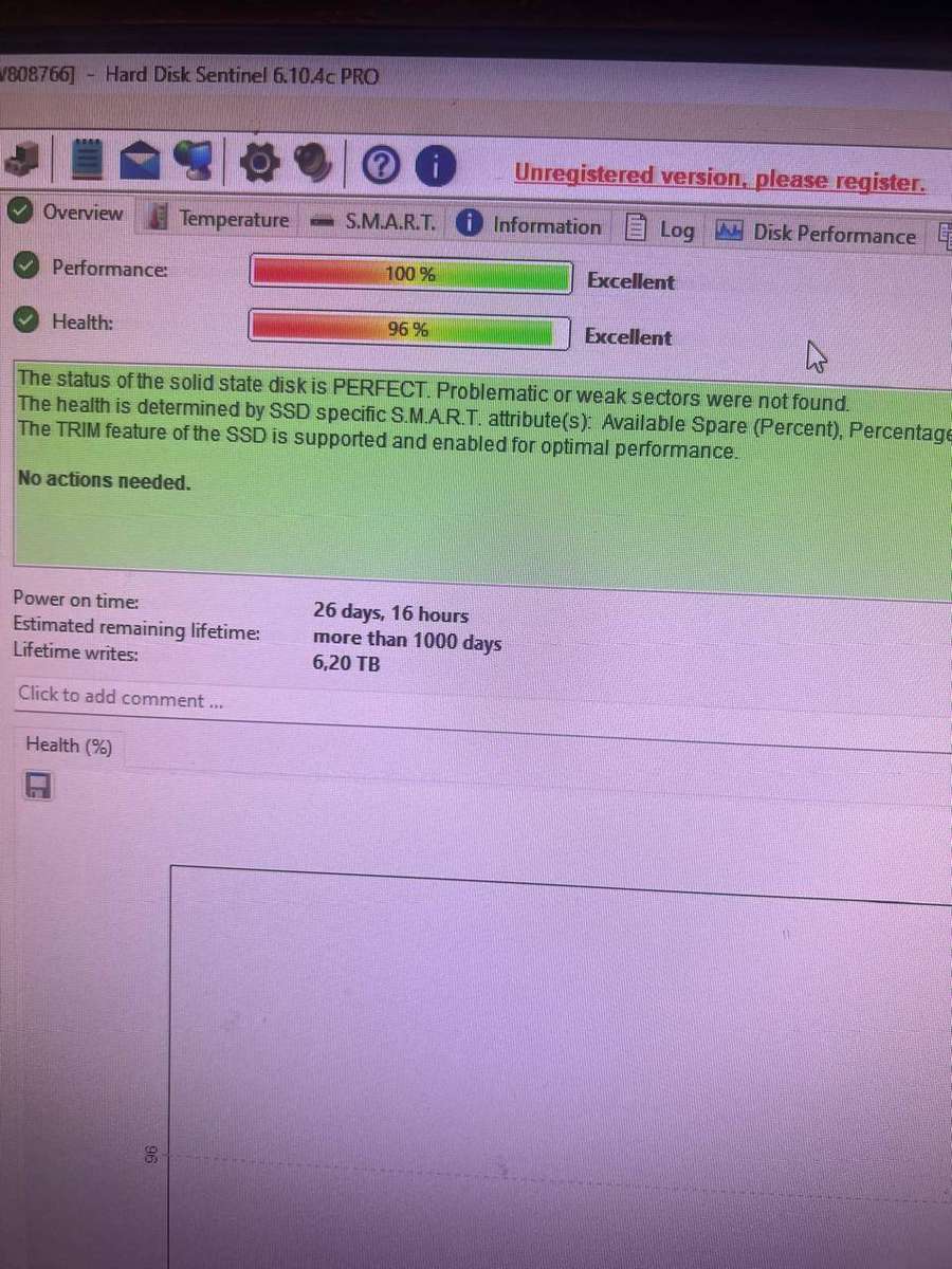 256 GB NVME M.2 Samsung SSD Gen4 x4 96% ssd health