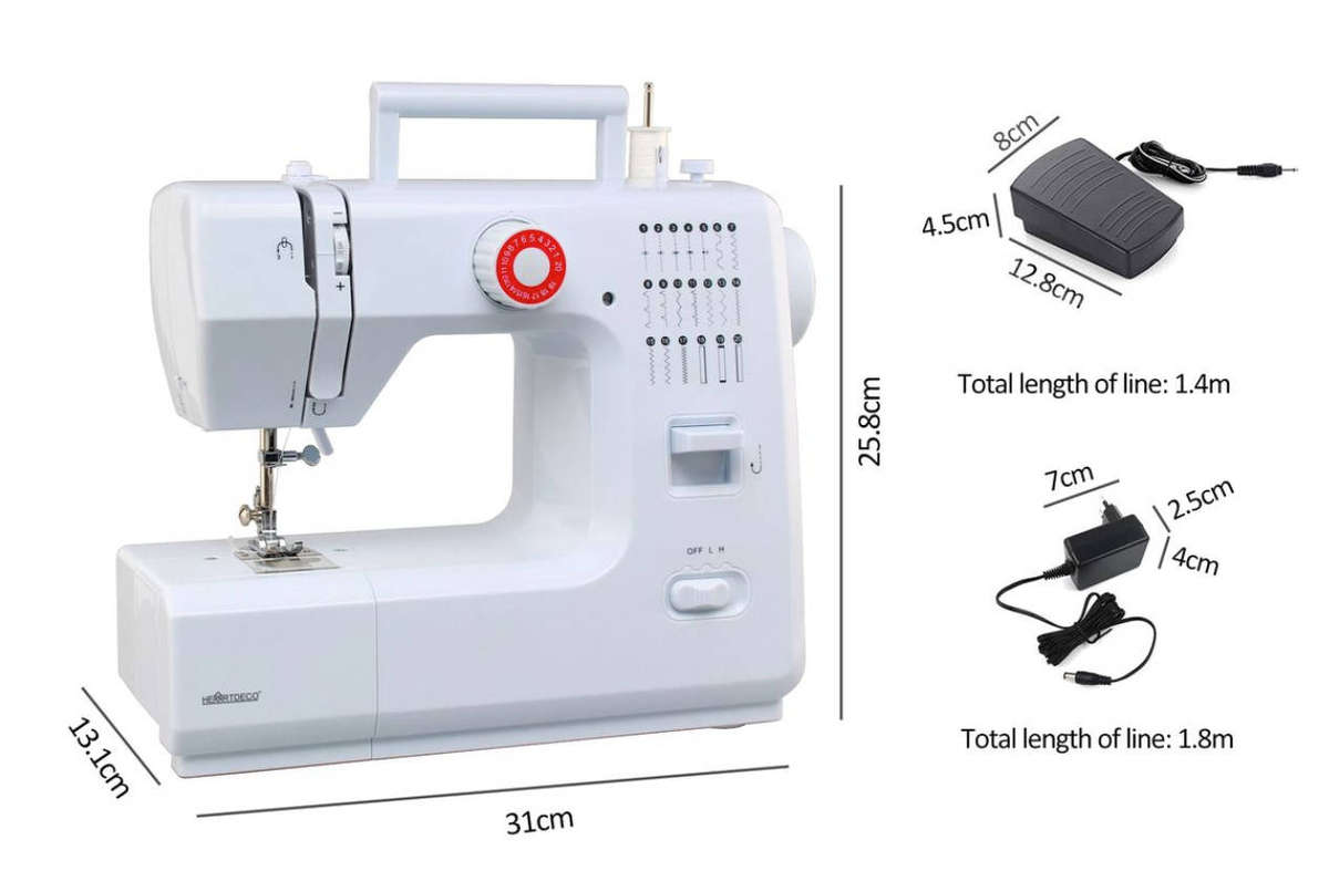 Heartdeco Sewing Machine with Accessory Kit - Portable, Multi-Function, White
