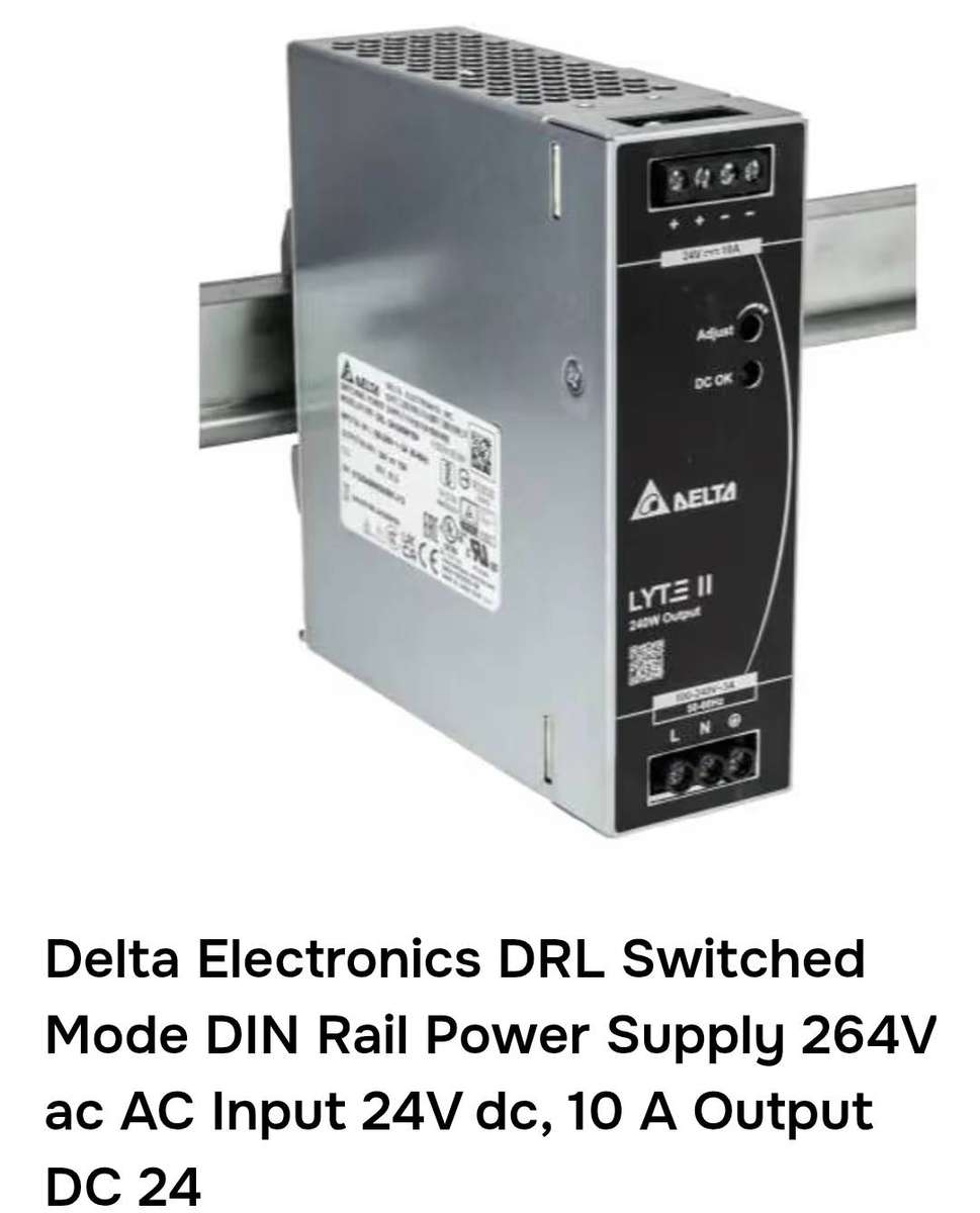 Delta Electronics DRL Switched Mode DIN Rail Power Supply 264V AC Input 24V DC, 10A Output
