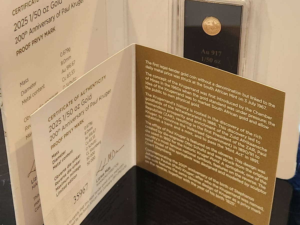 2025 1/50th Proof Krugerrand with PK200 Privy Mark and Certificate