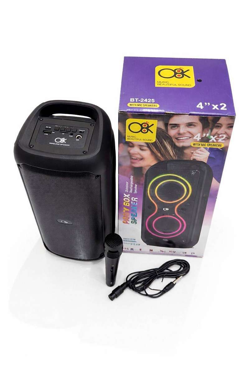 OK Party Box Bluetooth Speaker 20W  RGB Lights, TWS, AUX, USB, TF Card, Mic Support (BT-2425)