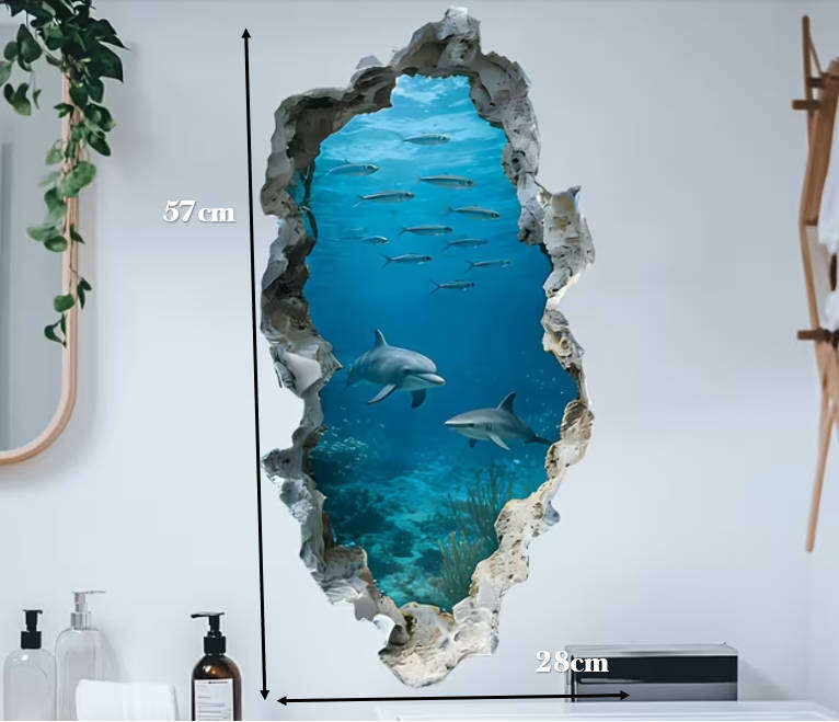 2D simulation wall Sticker-Dolphin-Ocean