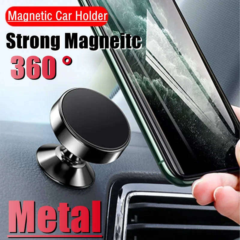 Rotating Magnetic Car Phone Holder  Sleek Metal Design