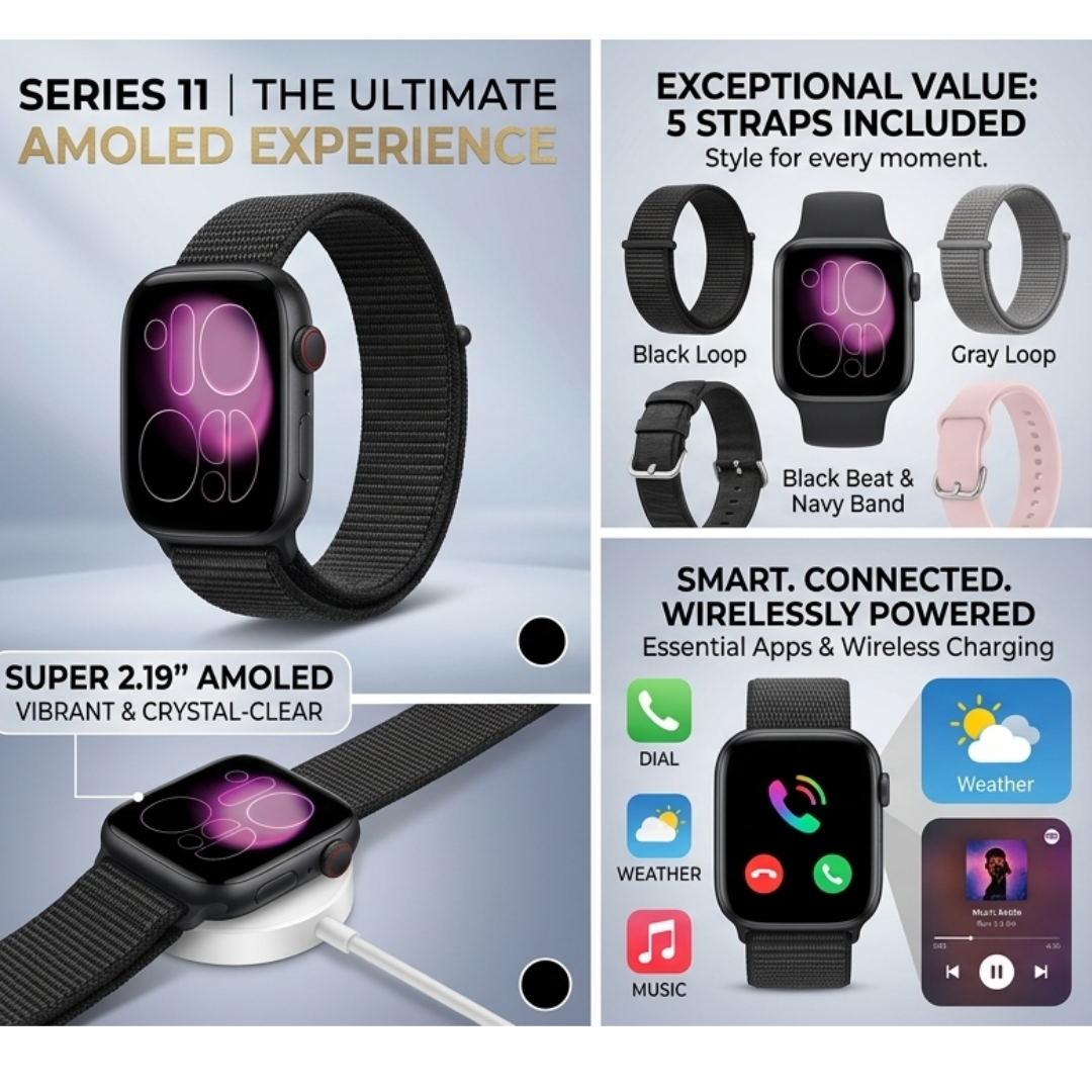 Series 11 Ultra Smart Watch  Premium Bundle with 5 Interchangeable Straps