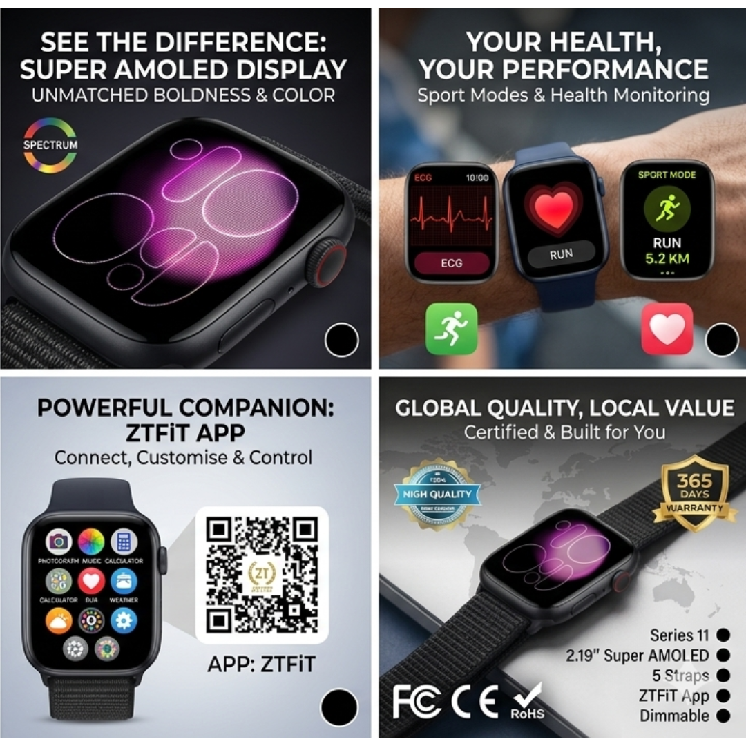 Series 11 Ultra Smart Watch  Premium Bundle with 5 Interchangeable Straps