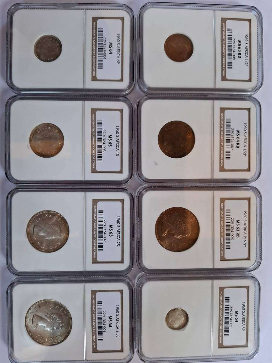 1960 South Africa Pre-Decimal Coin Set | NGC Graded | Half Crown | Mint State (8 Coins)
