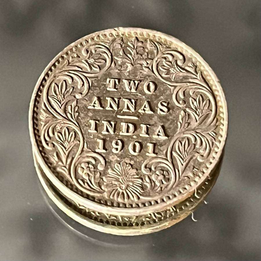 Silver 1901 British India Two Annas  Queen Victoria