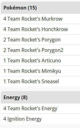 Pokemon - Complete Team Rocket Honchkrow Deck - Sleeved