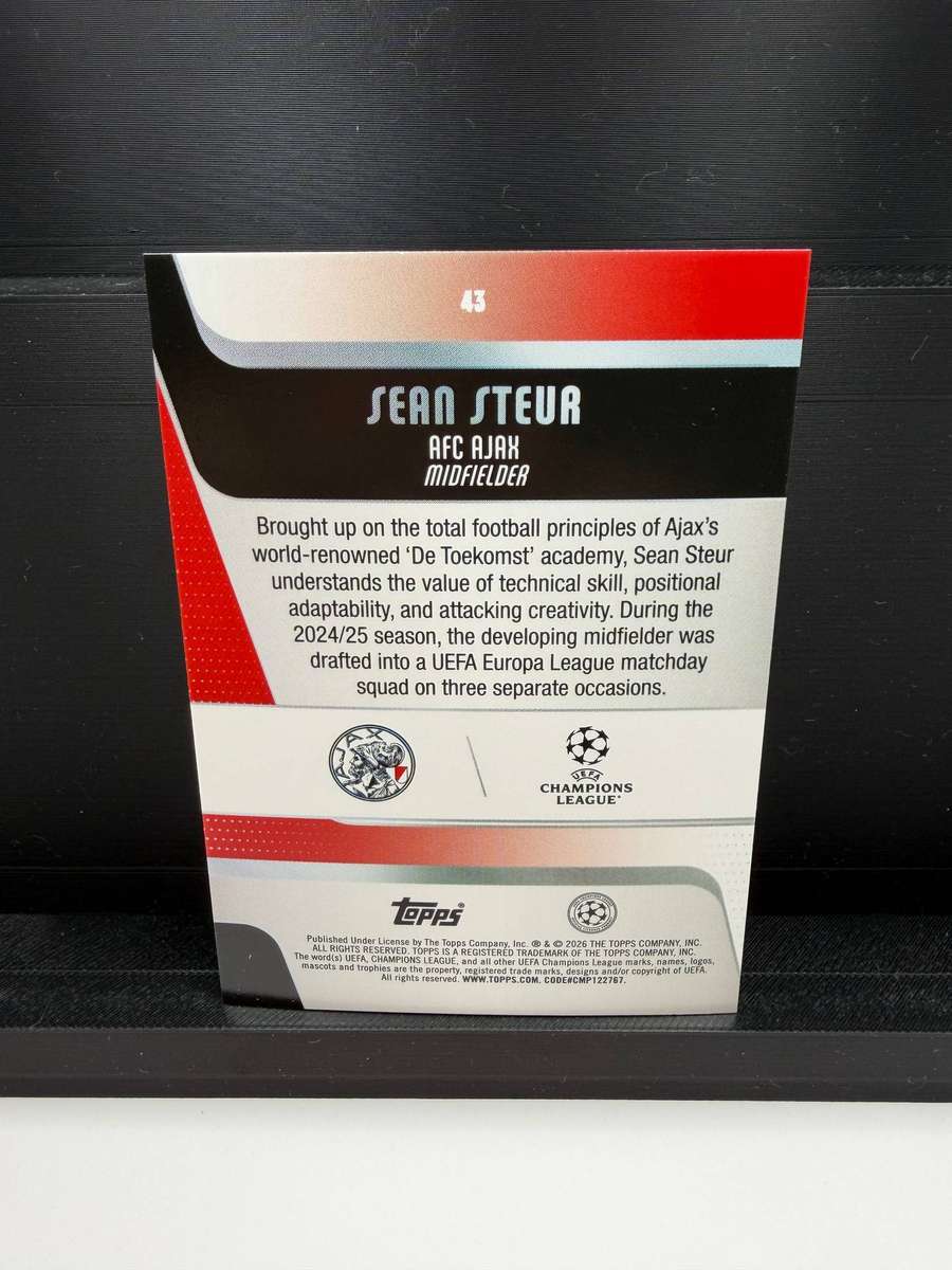 Topps Sean Steur Ajax Rookie Card /150