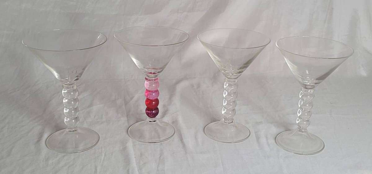 Martini Glasses  Set of 4  Bubble Ball Stems  Cocktail Glasses  Retro Entertaining