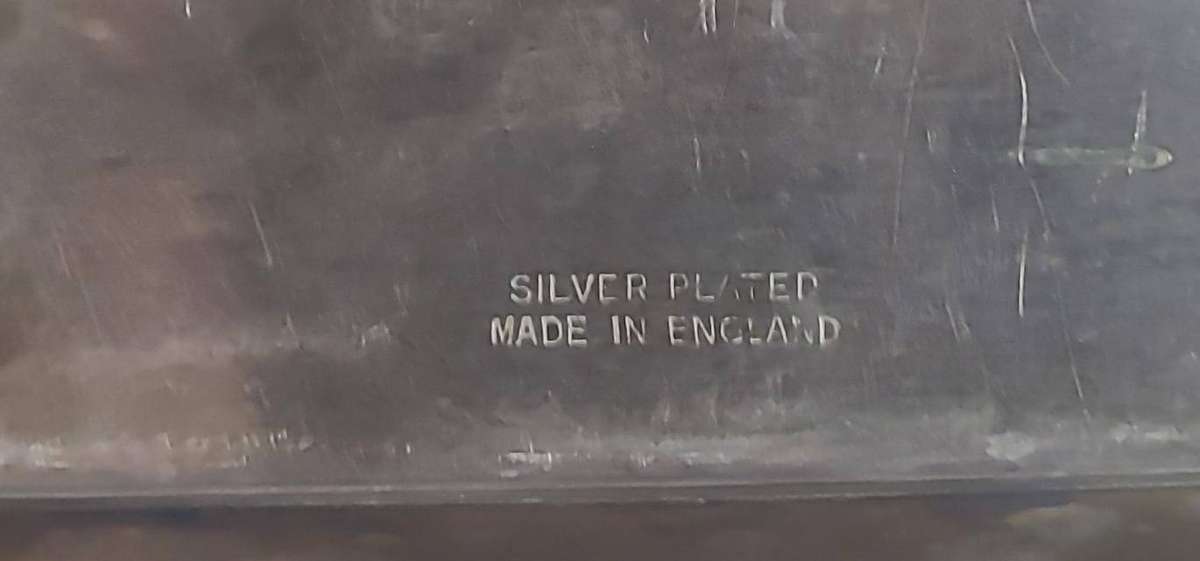 Silverplate Rectangular Serving Tray with Handles  Made in England  Dated 1958