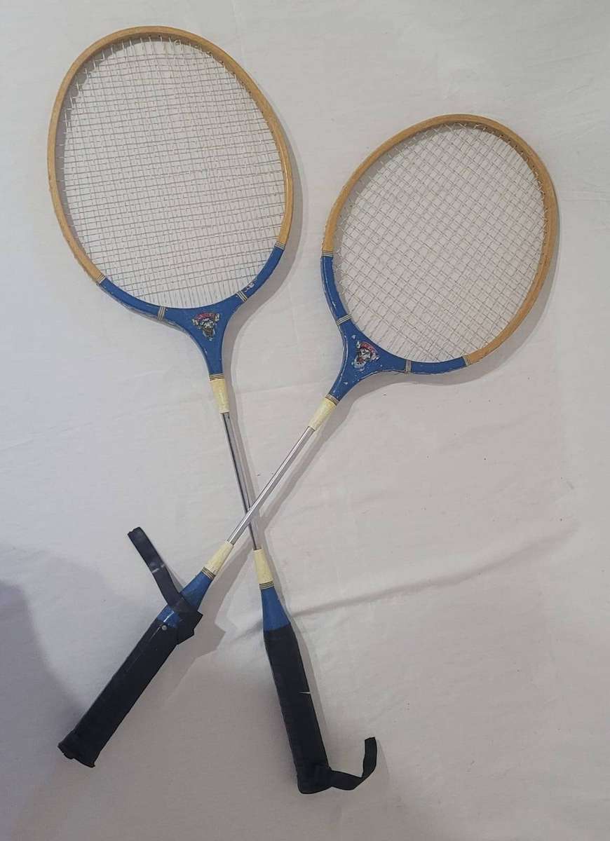 Vintage ACE Badminton Rackets (Pair) - Metal Shaft, Rubber Grip Handles
