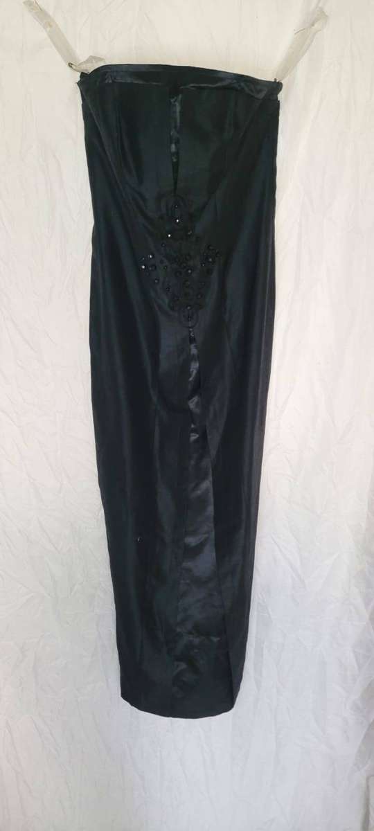 Vintage 90s Black Satin Strapless Evening Gown