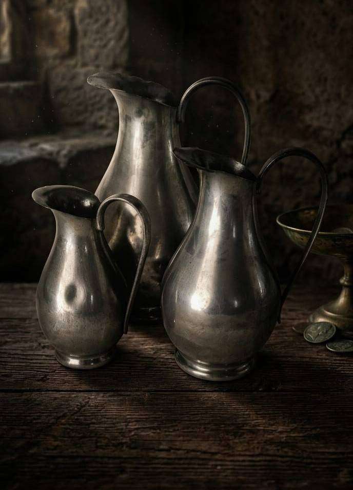 Vintage Dutch Pewter Graduated Jug Set  Made in Holland (3 Pieces)