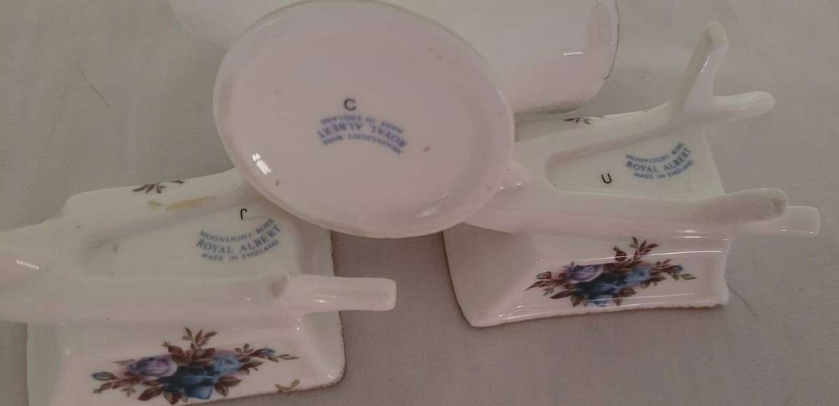 Royal Albert Moonlight Rose  Miniature Basket & Wheelbarrow Set | Made in England | 3 Pieces