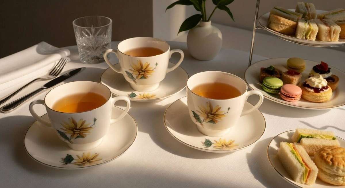 Constantia Fine China RSA Vintage Tea Cups & Saucers x3  Sunflower Pattern
