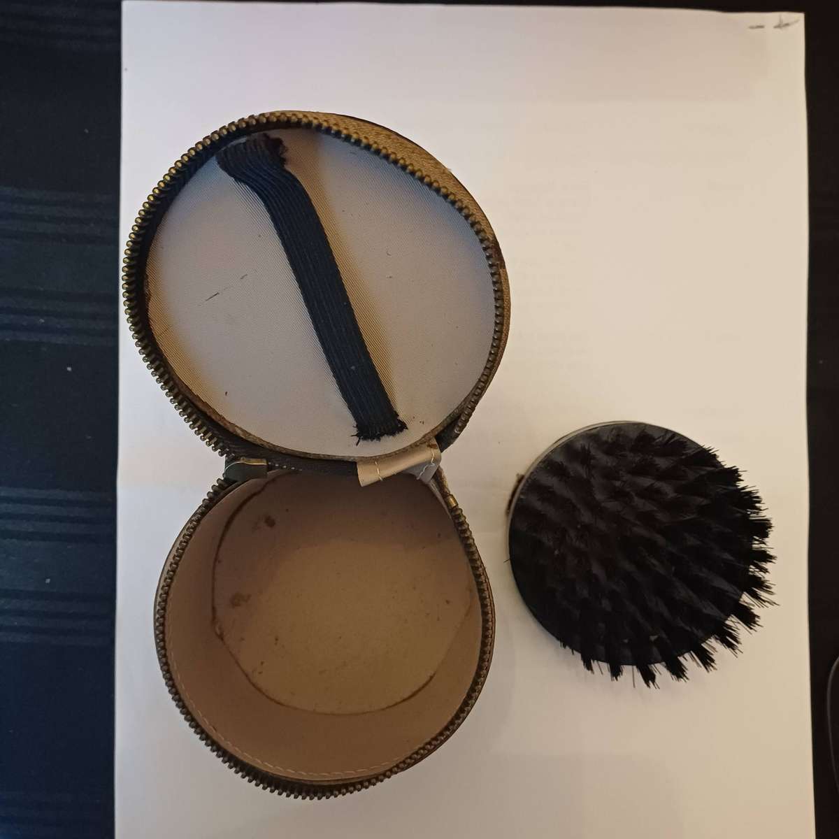 Vintage 50s Shoe Polish Kit with Black Leather Travel Case & Zipper