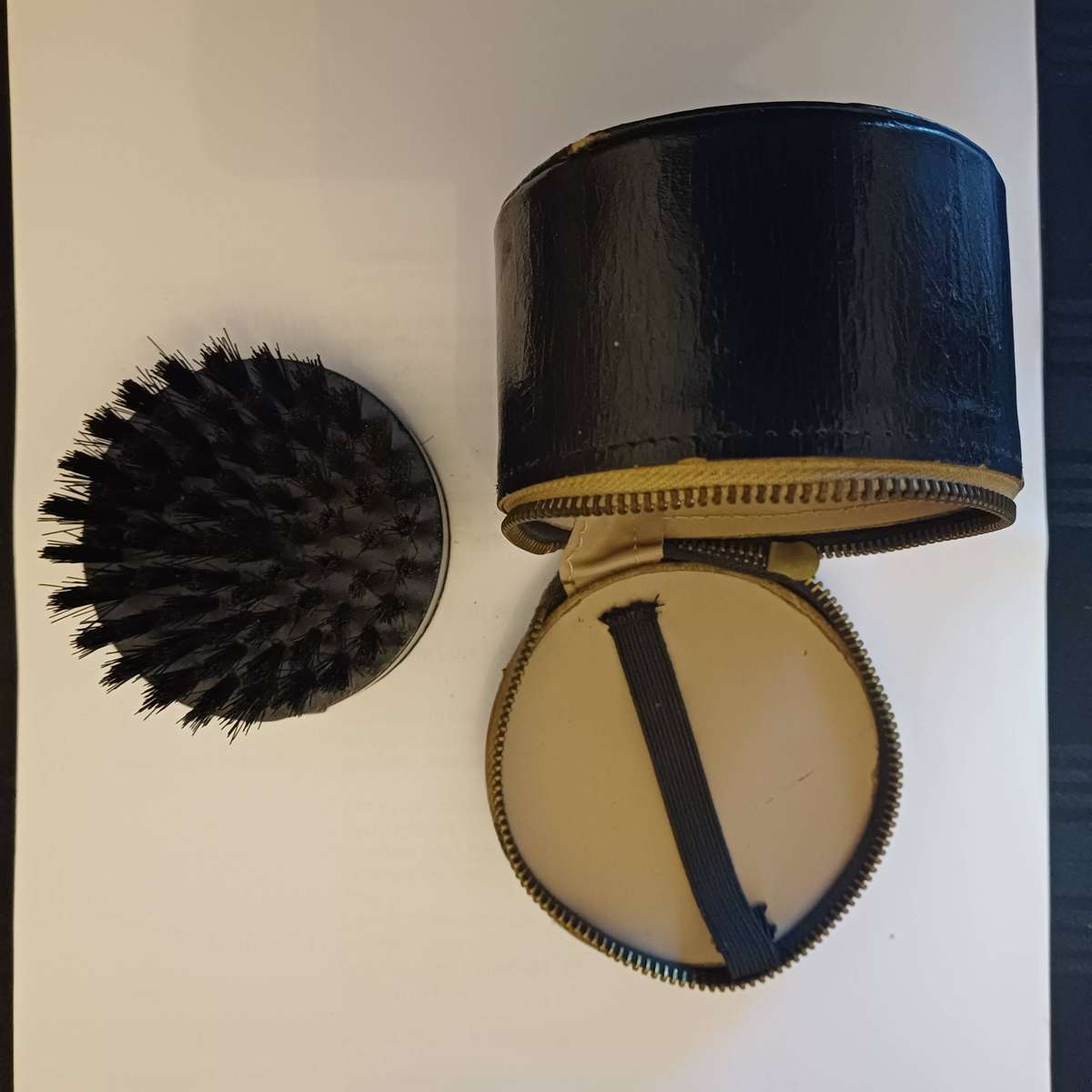 Vintage 50s Shoe Polish Kit with Black Leather Travel Case & Zipper
