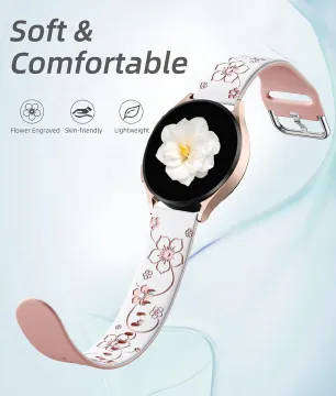 Flower Engraved Silicone Band Compatible With Samsung Galaxy Watch - White
