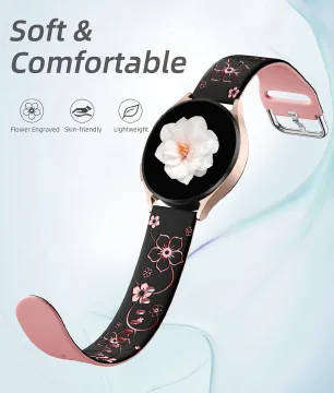 Flower Engraved Silicone Band Compatible With Samsung Galaxy Watch - Black