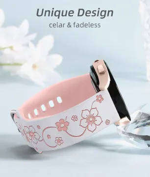 Flower Engraved Silicone Band Compatible With Samsung Galaxy Watch - White